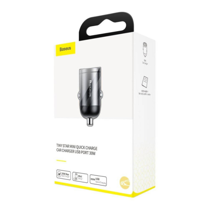 Baseus avtomobilski polnilnik Tiny Star Mini avtopolnilec  30 W  QC 3.0  črn
