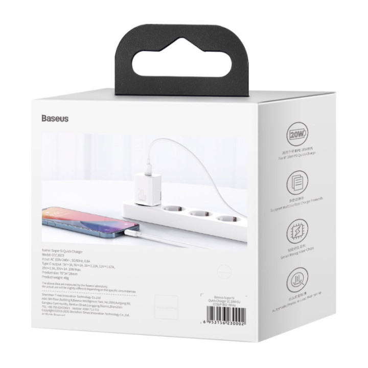 Baseus polnilec Super Si PD 20W 1x Type-C bel