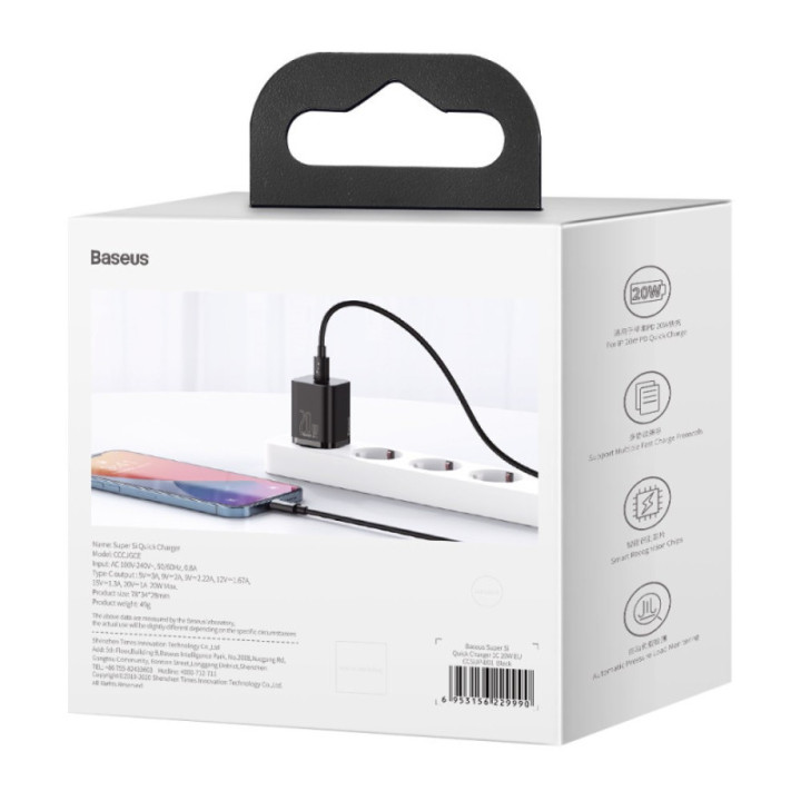 Baseus polnilec Super Si PD 20W 1x Type-C črn