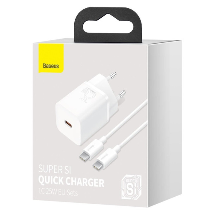 Baseus polnilec Super Si PD 25W 1x Type-C in USB-C kabel bel
