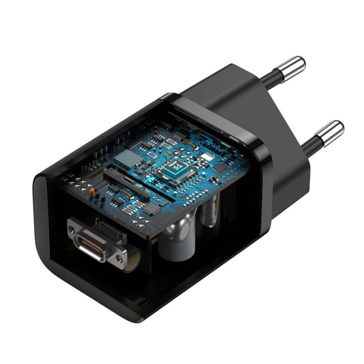 Baseus polnilec Super Si PD 25W 1x Type-C in USB-C kabel črn